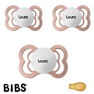 BIBS Supreme Sutter med navn, 3 Blush, Symmetrisk Latex str.1 Pakke med 3 sutter
